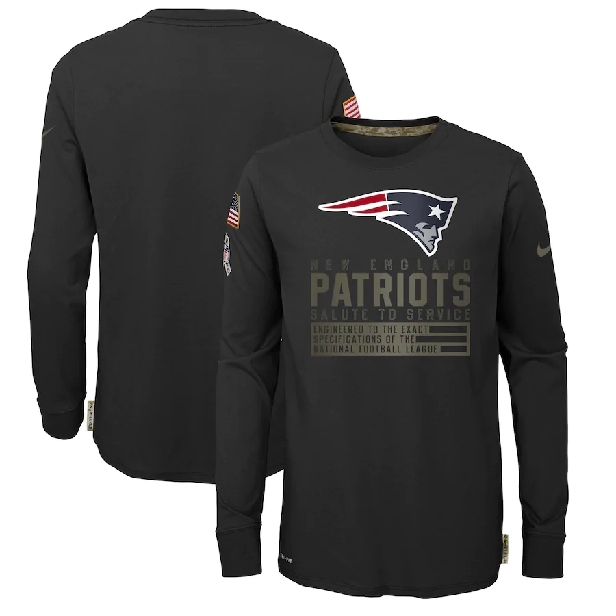 Nike New England Patriots Youth Black Salute to Service Long Sleeve TShirt->nfl t-shirts->Sports Accessory